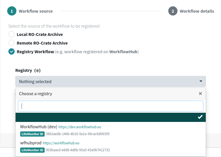 LM - Add workflow from WorkflowHub - choose registry